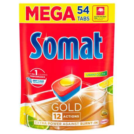 Somat Gold Lemon & Lime Tabletki do mycia naczyń w zmywarkach 1036,8 g (54 x 19,2 g)