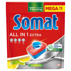 Somat All in 1 Extra Lemon & Lime Tabletki do mycia naczyń w zmywarkach 1337, 6 g (76 x 17,6 g)