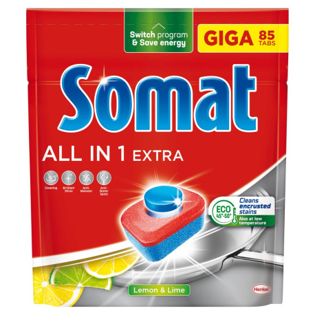 Somat All in 1 Extra Lemon & Lime Tabletki do mycia naczyń w zmywarkach 1496 g (85 x 17,6 g)
