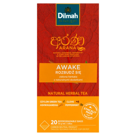 Dilmah Arana Zielona herbata z naturalnymi dodatkami rozbudź się 30 g (20 x 1,5 g)
