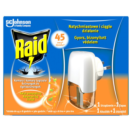 Raid Family Elektrofumigator z płynem owadobójczym przeciw komarom kwiat pomarańczy 27 ml