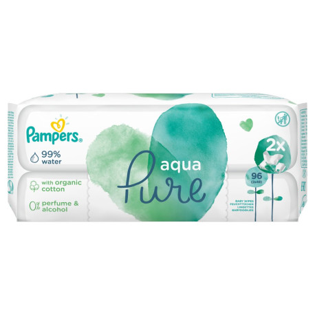 Pampers Aqua Pure Chusteczki nawilżane dla niemowląt 2 opakowania   96 chusteczek nawilżanych