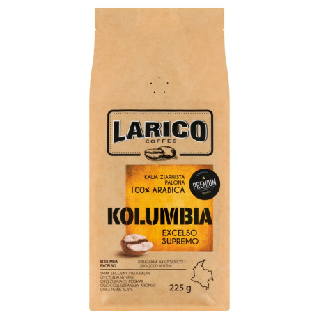 Larico Coffee Kolumbia Excelso Supremo 100 % Arabica Kawa ziarnista palona 225 g