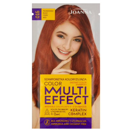 Joanna Multi Effect color Szamponetka koloryzująca płomienny rudy 015 35 g