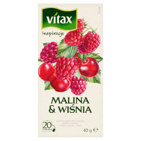 Vitax Inspiracje Herbatka owocowo-ziołowa aromatyzowana o smaku maliny i wiśni 40 g (20 x 2 g)