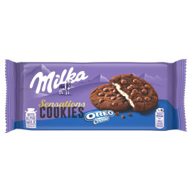 Milka Sensations Cookies Ciastka kakaowe z kawałkami czekolady i nadzieniem o smaku waniliowym 156 g